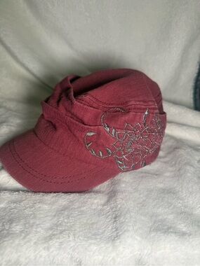 Anna & Ava Maroon Cadet Cap with Silver Floral Embroidery